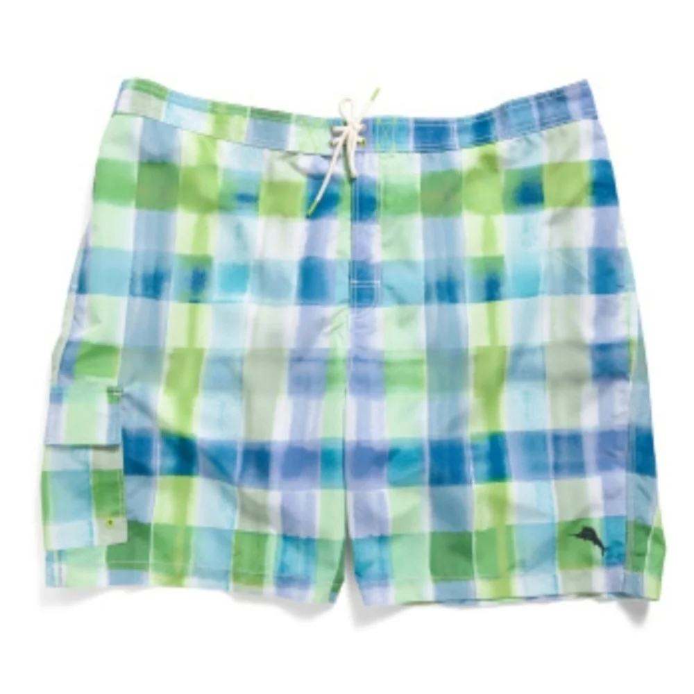 New Tommy Bahama Baja Harbor Board Short Maui Blue Plaid Size 4XLB Big & Tall